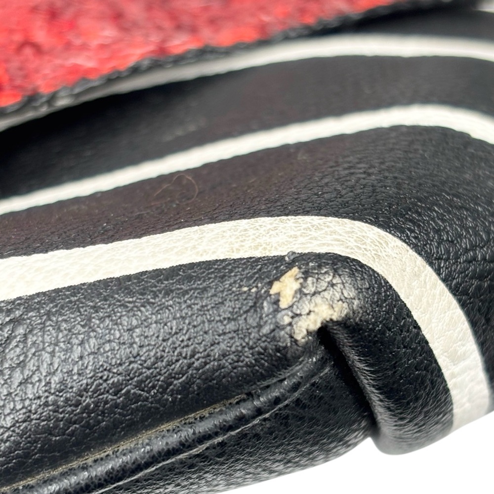 Betsey Johnson Black & White Stripe Red Sequin Glitter Bow Snap Close Tote Purse - Picture 11 of 13
